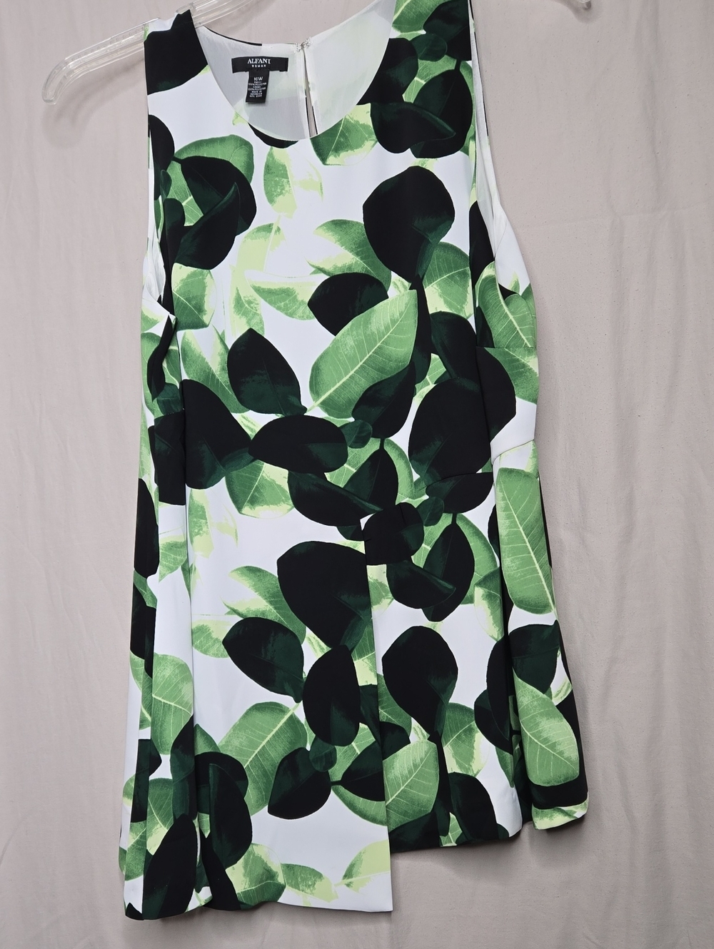 Alfani White Blouse with Dark and Light Green Leaf Print